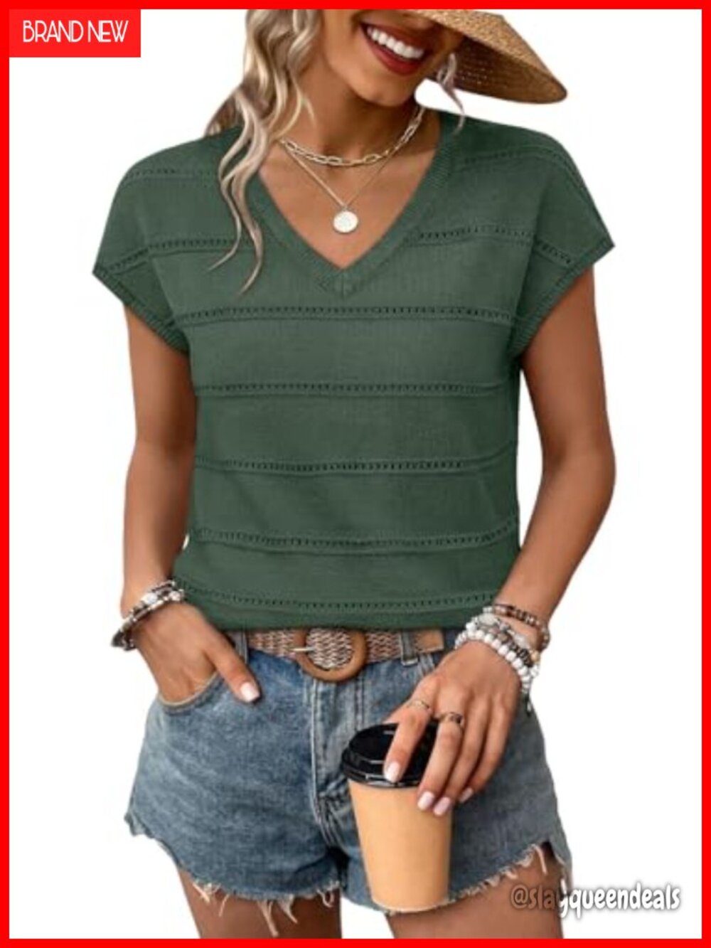 Womens V Neck Short Sleeve Sweater Business Casual Top Cap Sleeve Knit